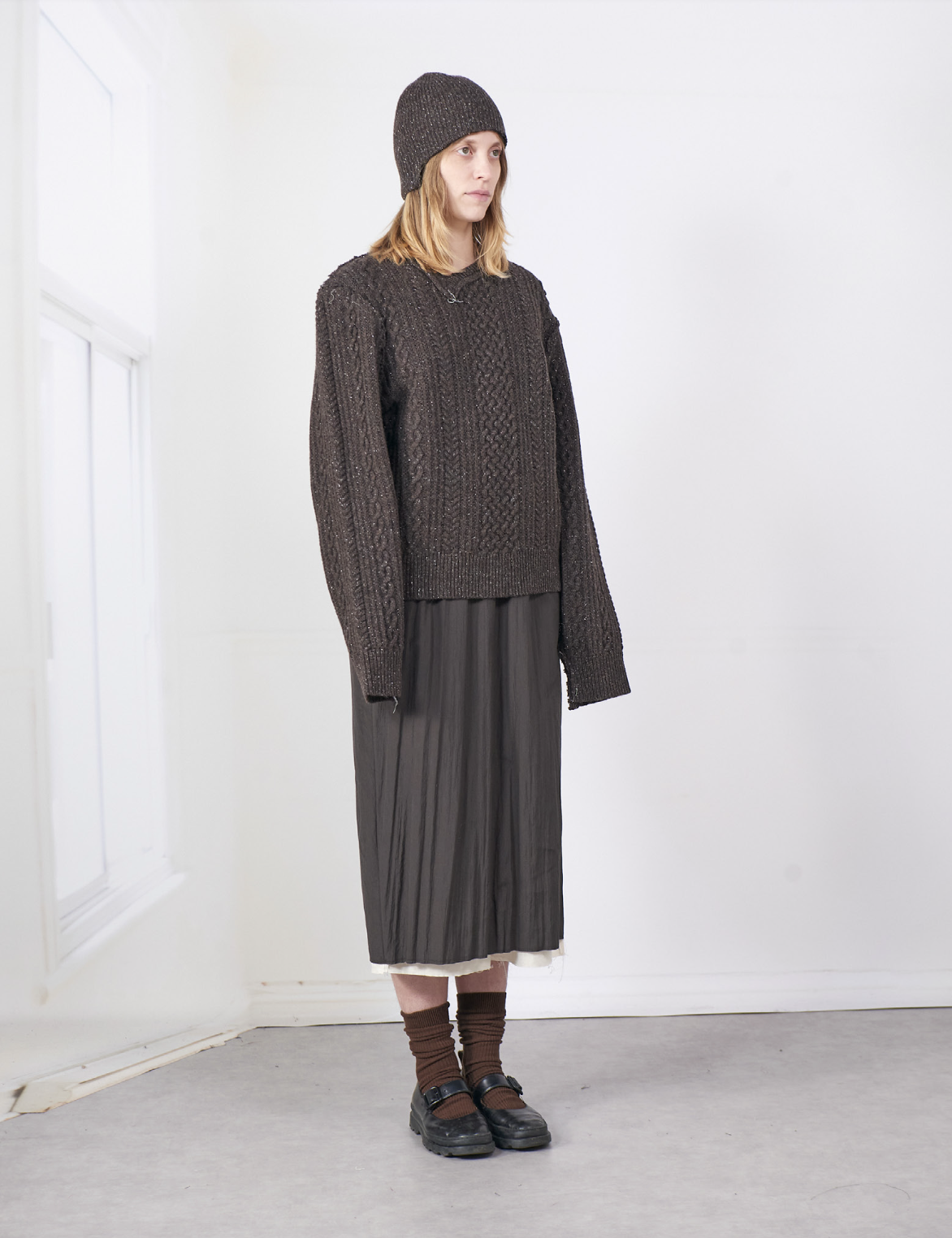 CAMIEL FORTGENS NATURAL BROWN GLITTER FRANKENSTEIN CABLE KNIT