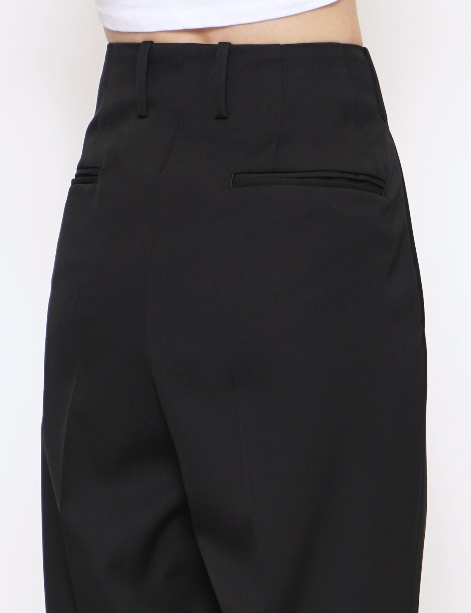 stein BLACK BELTLESS WIDE TROUSERS