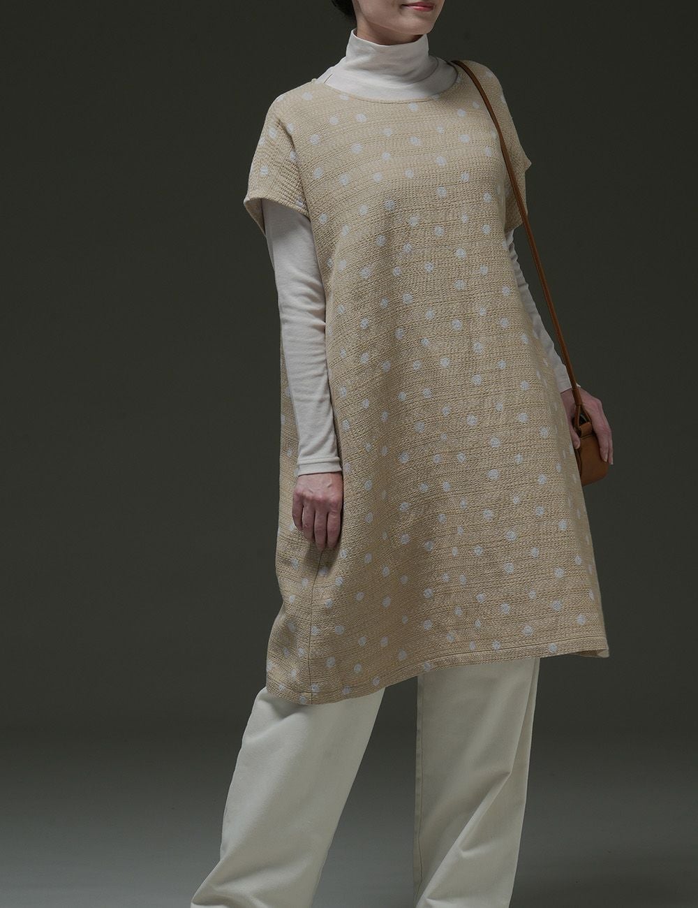 綿麻ドット刺子ジャガードチュニック蜆花（しじみばな） | 石見銀山 群