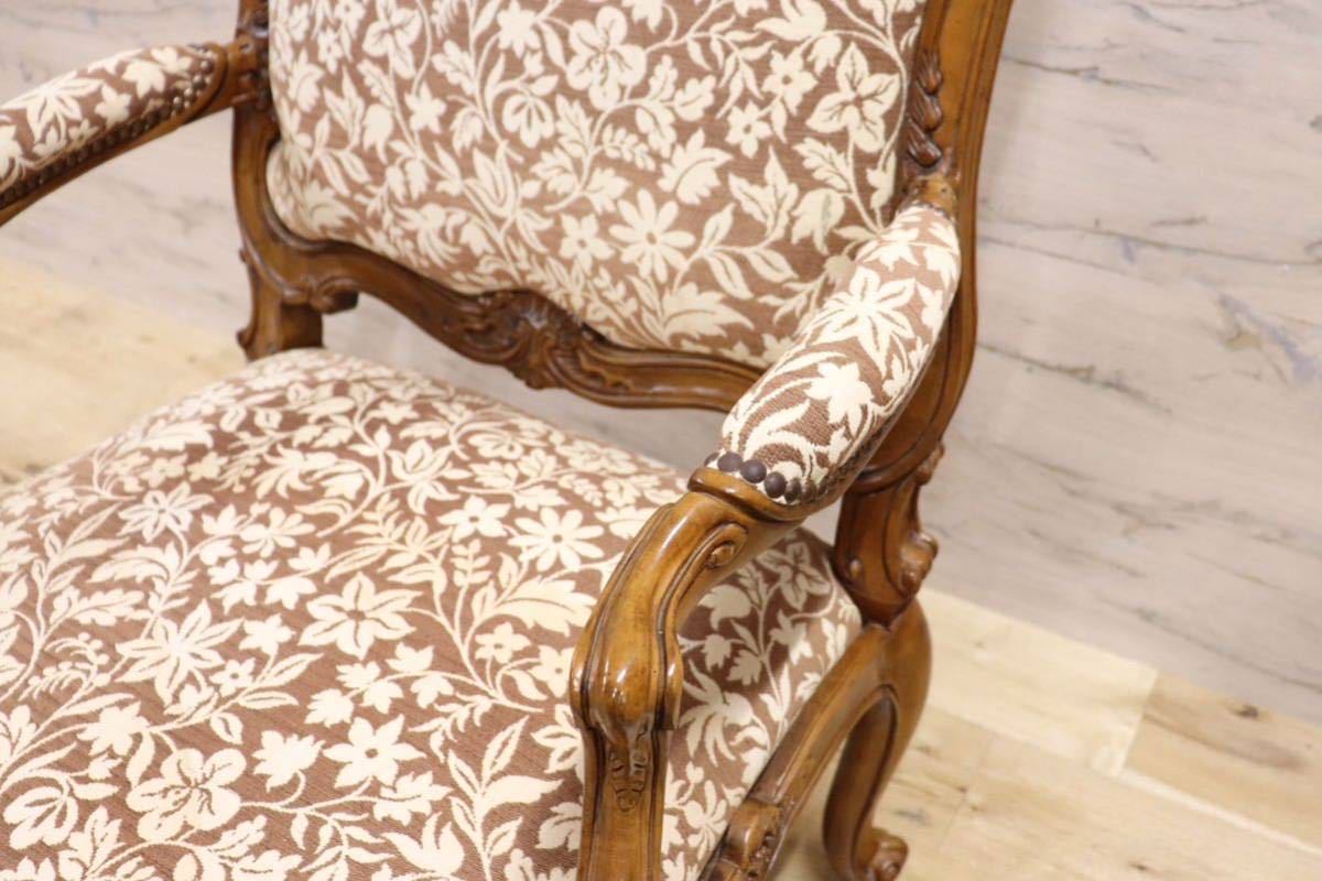 GMGK182○フランス アンティーク サロンチェア 椅子 猫脚 彫刻 釘打ち