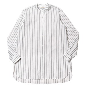 HEUGN（ユーゲン）Rob コットンリネンストライプバンドカラーシャツ