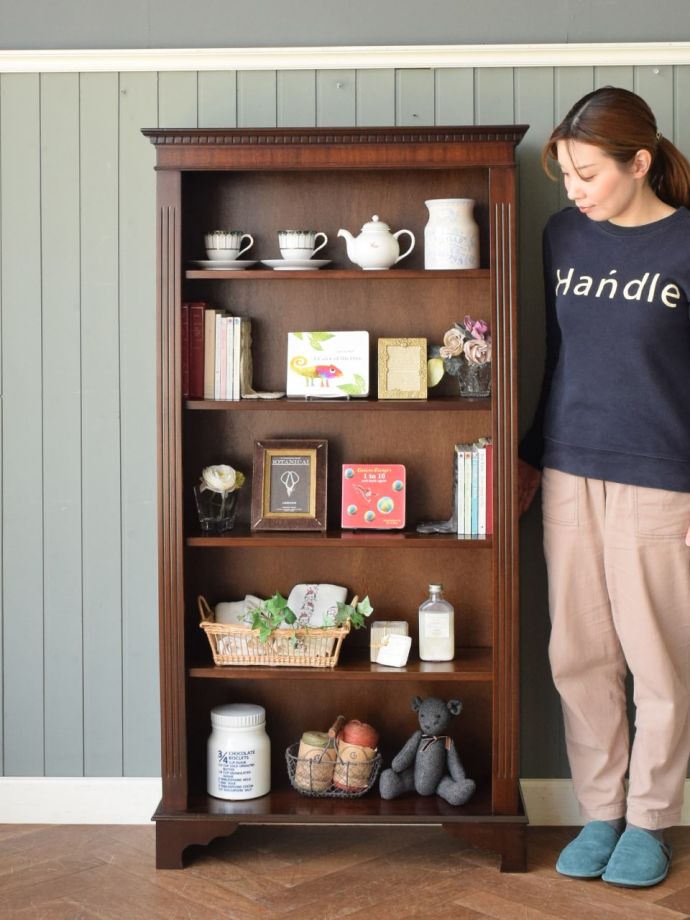 英国アンティークのブックシェルフ、マホガニー材のおしゃれな本棚(m