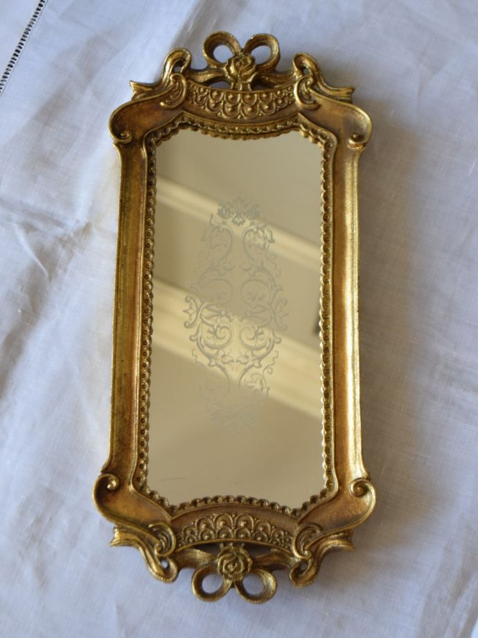 フランスアンティーク調のおしゃれなミラートレイ、美しい装飾の