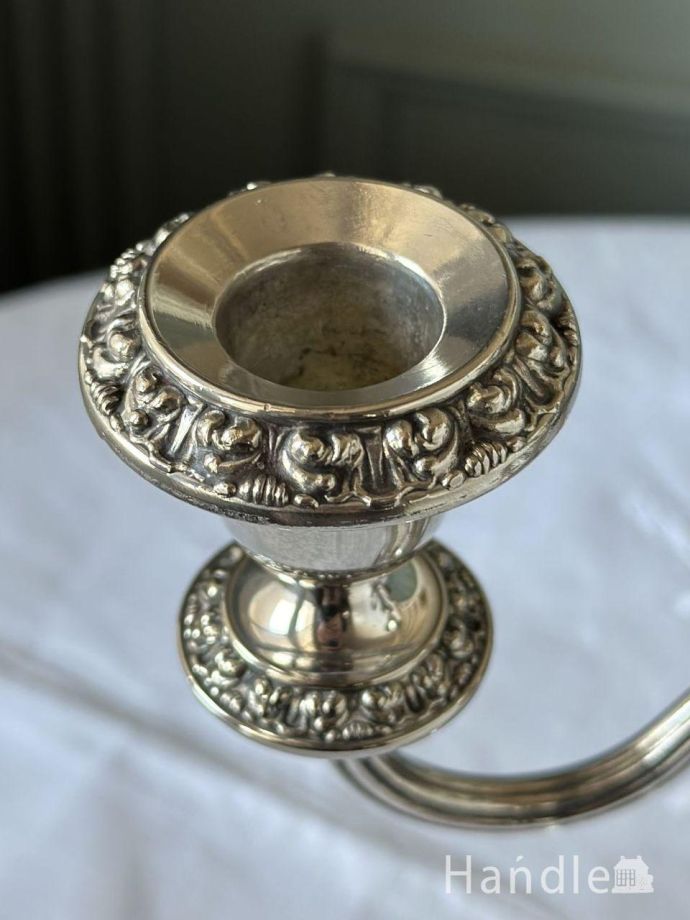 英国アンティークの3灯燭台、シルバープレートのキャンドルスタンド(d