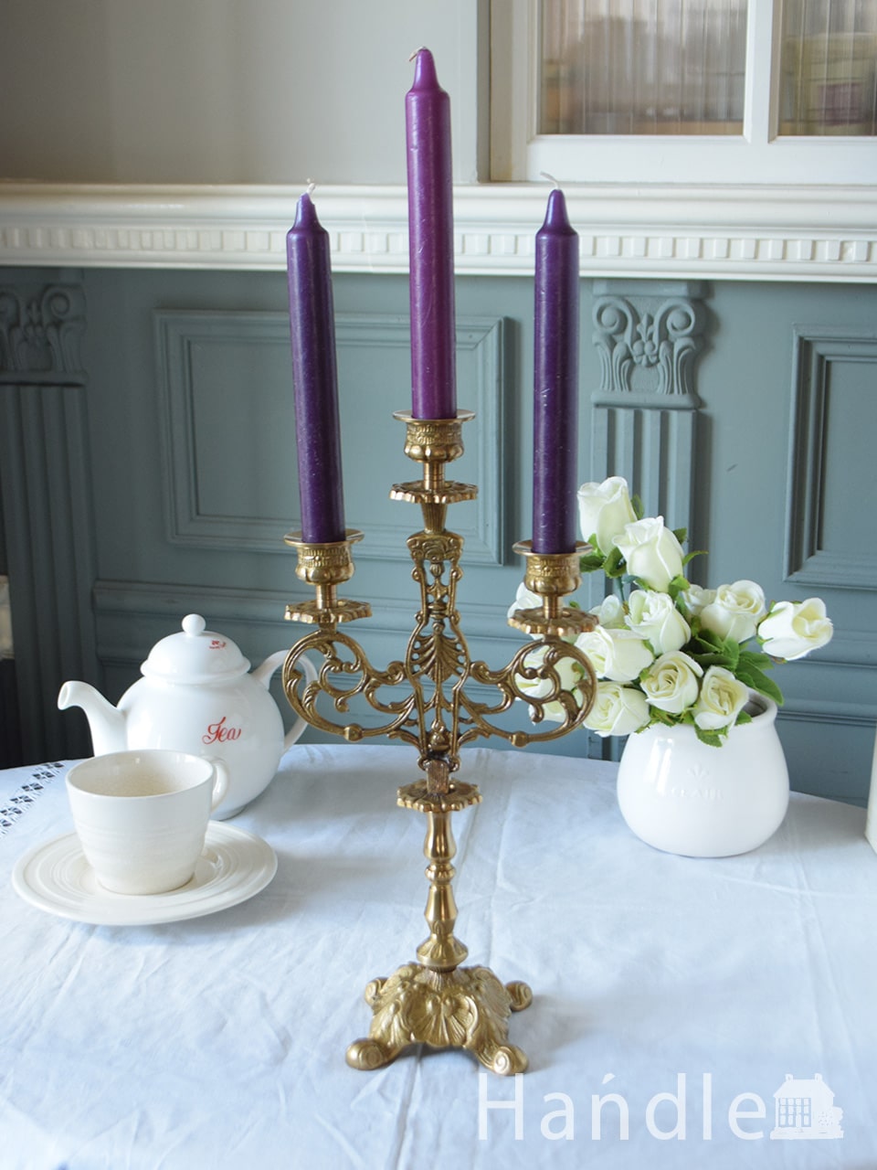 八6564] 真鍮製 大理石 燭台 キャンドルスタンド 八6564] 真鍮製