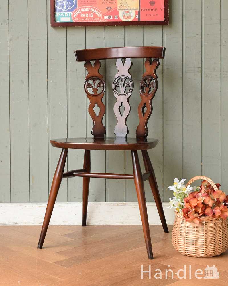 アーコールのシスルバックチェア（チョコオリーブ色・ハの字脚・タグ