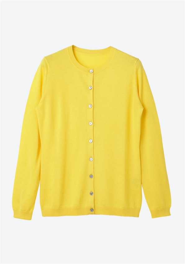 シルク混カシミア ハイゲージ ショートカーディガン イエロー/11-7143