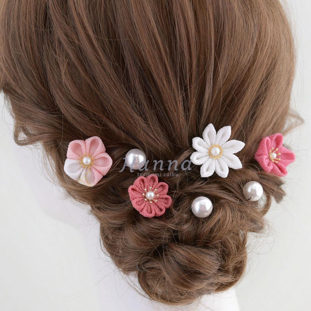 つまみ細工 アレンジ髪飾り:つまみ細工をちりばめて【桃花】卒業式