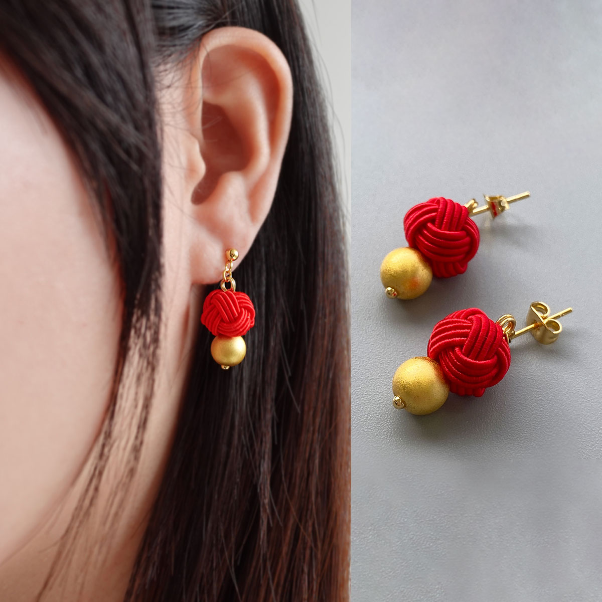 箔一 hakuichi 金箔 金沢箔 金沢 工芸品 箔水引 たま(赤) イヤリング