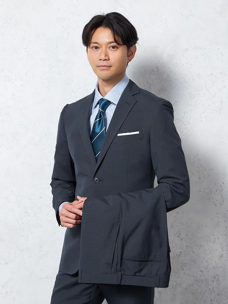 上下ウォッシャブル】スーツ 2つボタン ツーパンツ ブラック無地 脚長