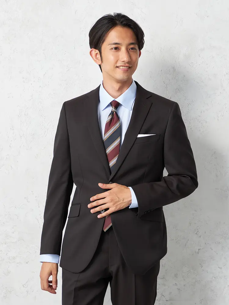 D．ブラウン 【nero】 上下ウォッシャブル スーツ 2つボタン 無地