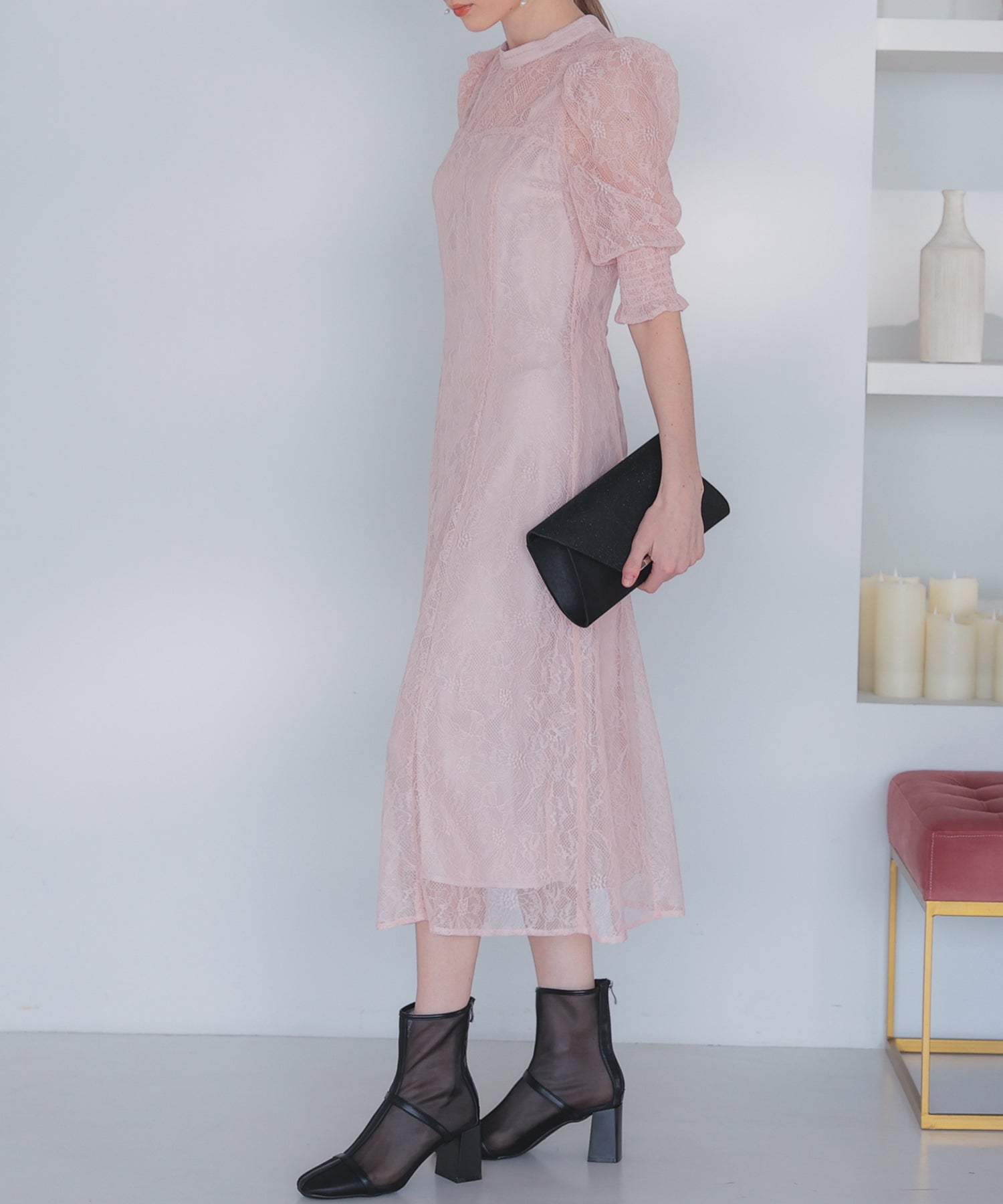 結婚式・お呼ばれドレス｜総レースバックリボン付きドレス/22323205