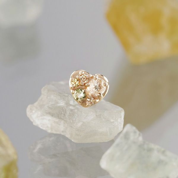 Golden green heart single pierce / リビアングラス、モルダバイト