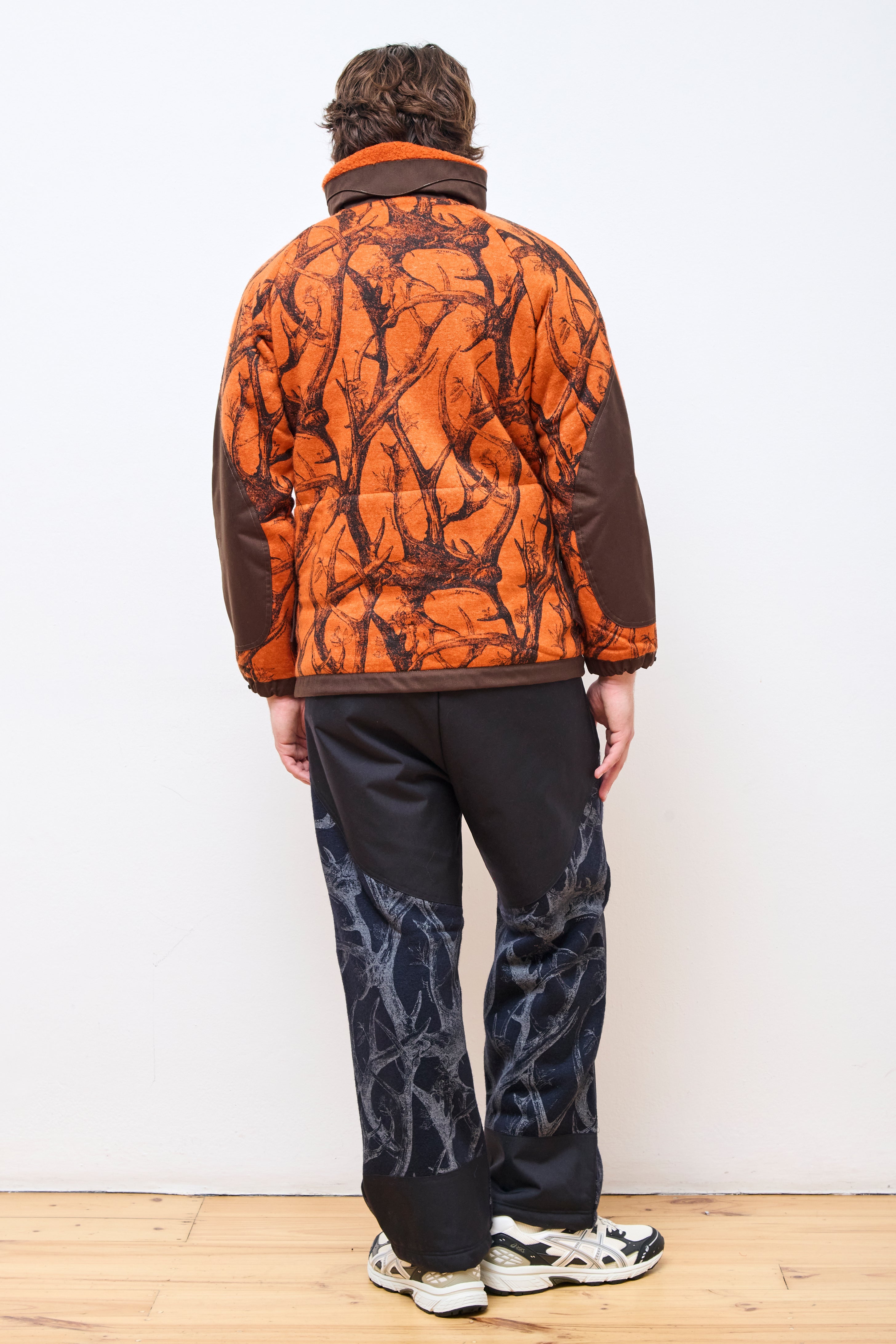 Norbit by Hiroshi Nozawa Horn Tree Print Wool Boa Jacket Orange