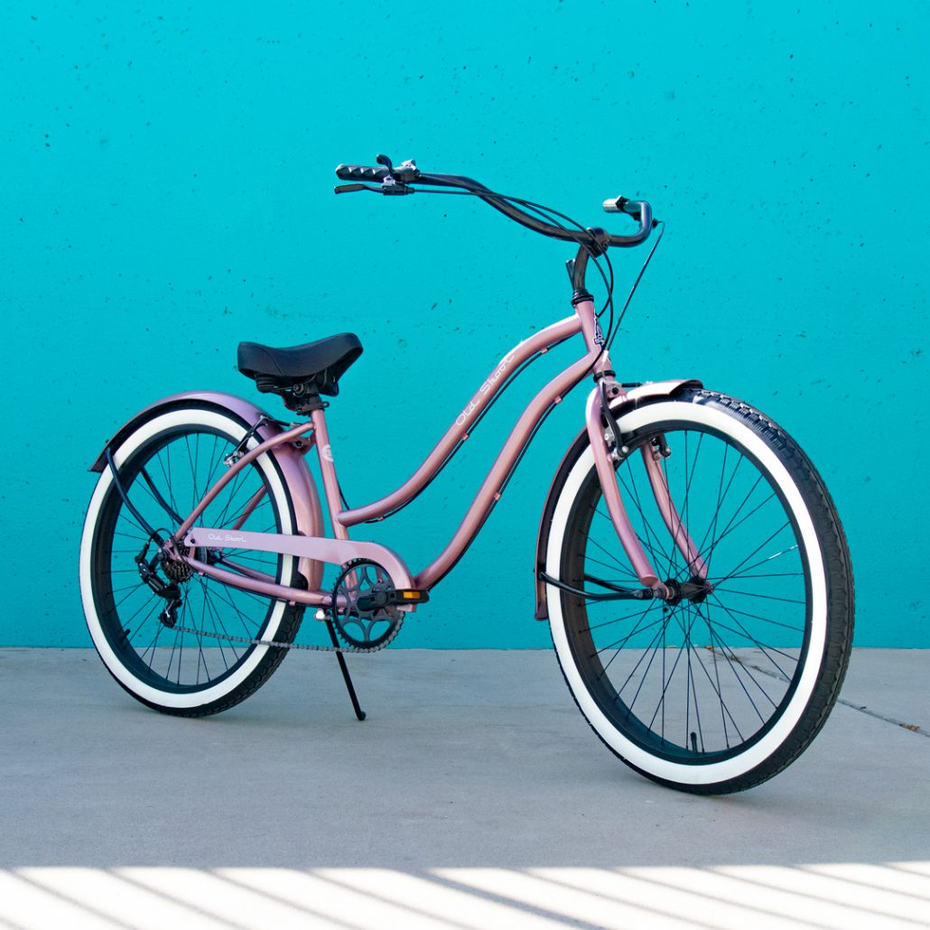 OLD SKOOL Women's 7 Speed Beach Cruiser – Metallic Rose Gold