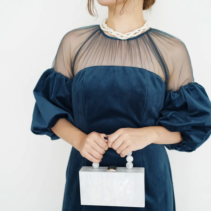 Ameri VINTAGE（アメリ ヴィンテージ）SOUFFLE SLEEVE VELOUR DRESS