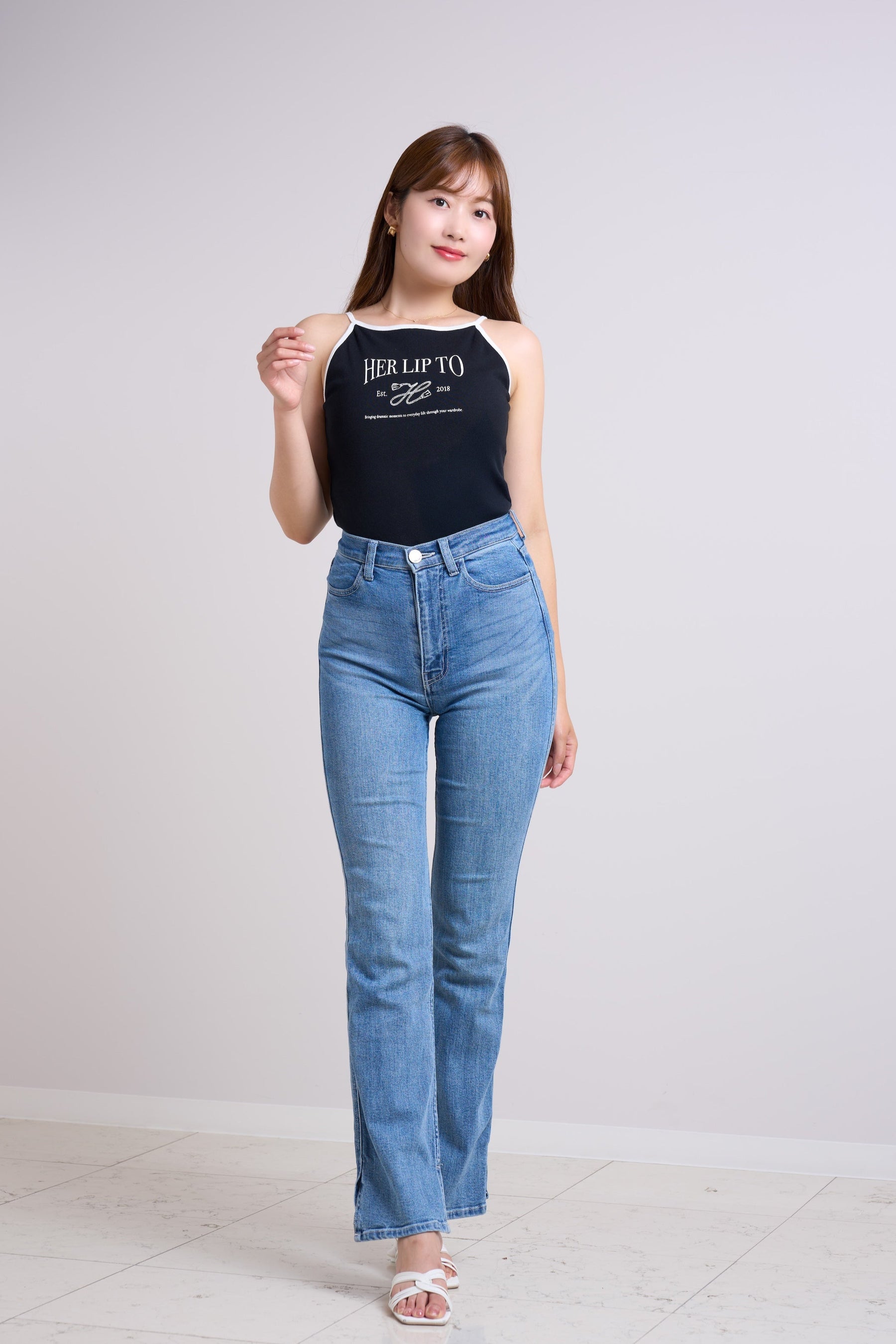 light blue / blue】New York High-Waisted Jeans