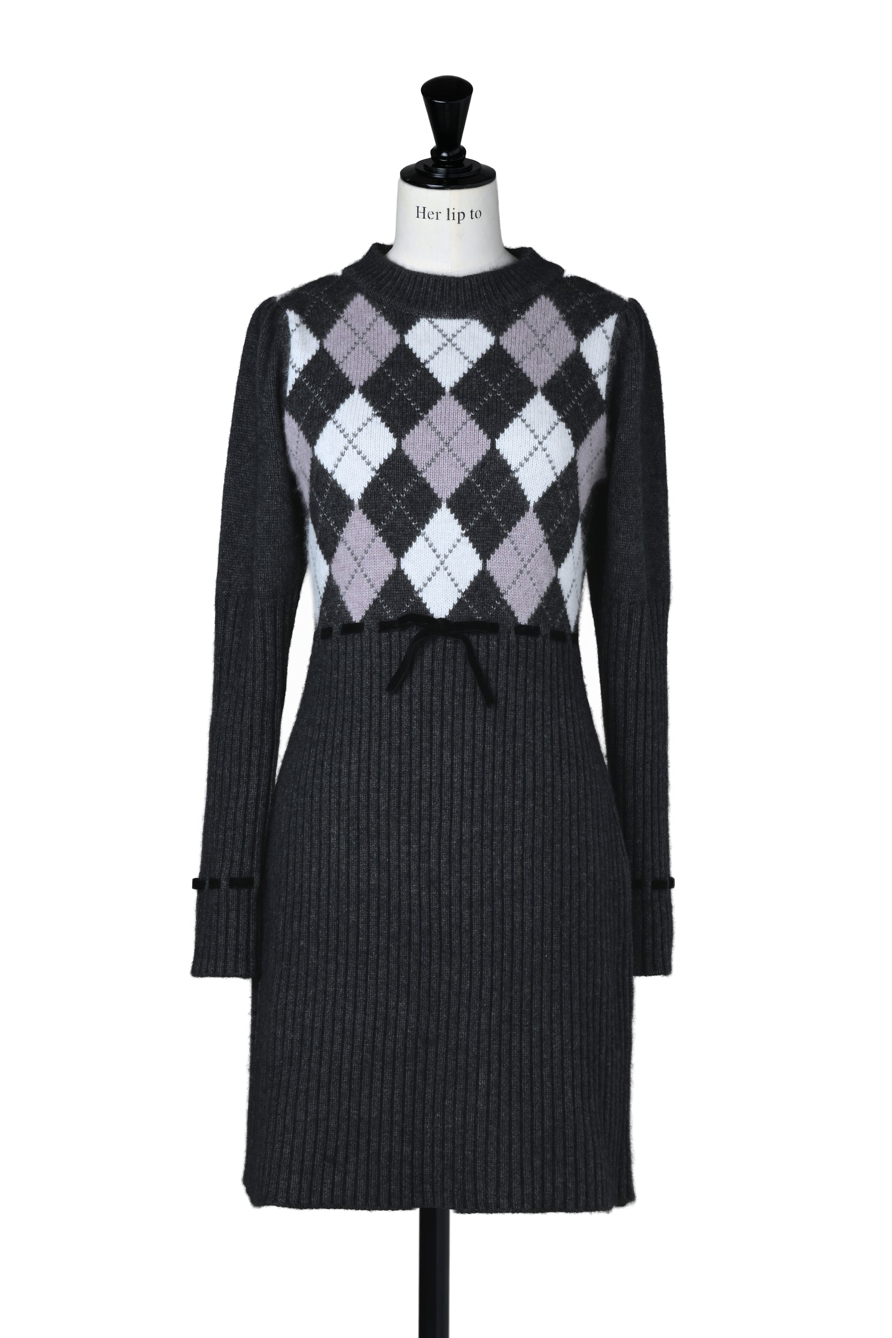新色】Moor Argyle Ribbon Knit Dress
