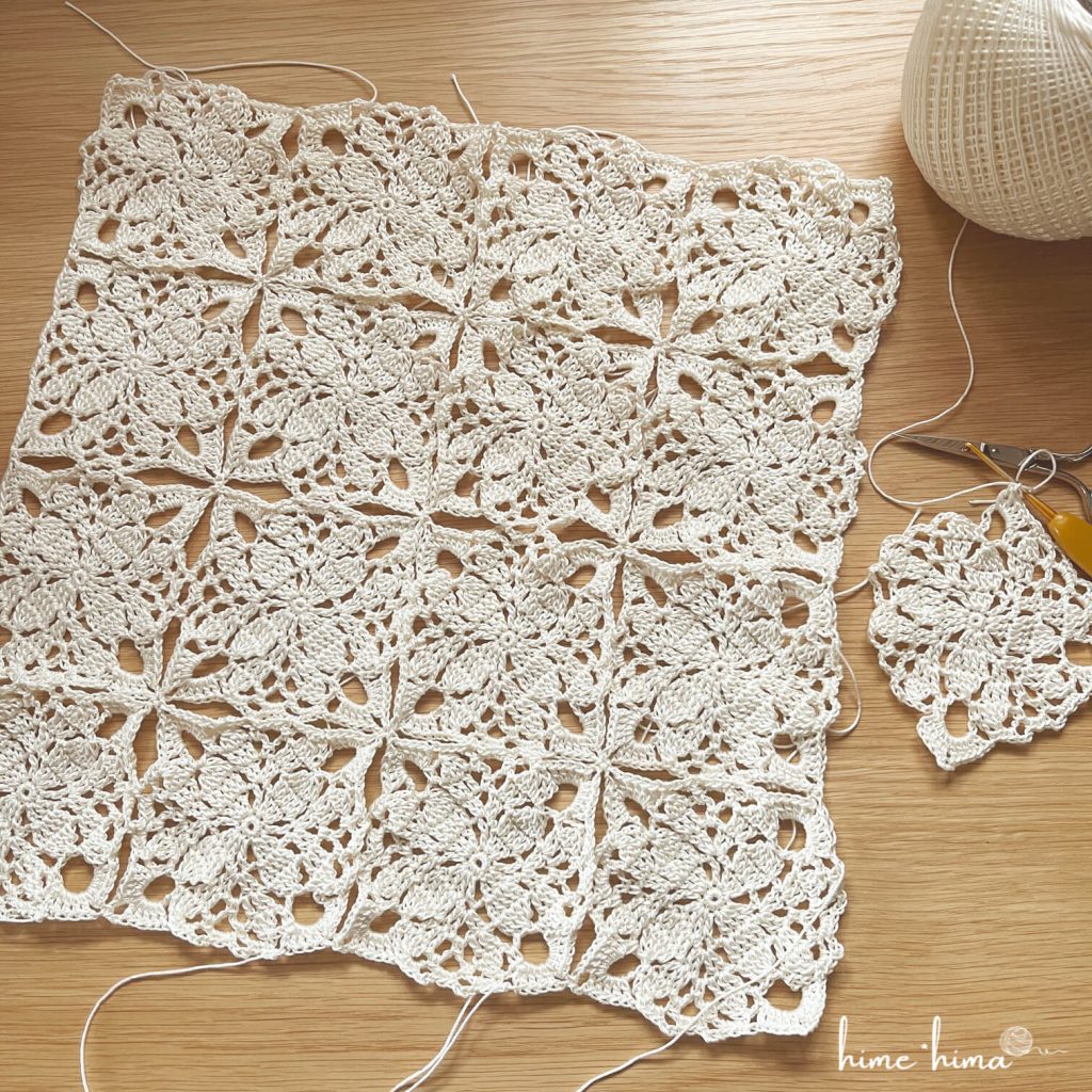 四角モチーフを繋いでやっと作品になりました｜レース編み・かぎ針編み