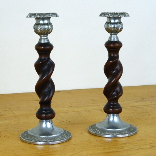 アンティーク イギリス 木製 キャンドルスタンド セット