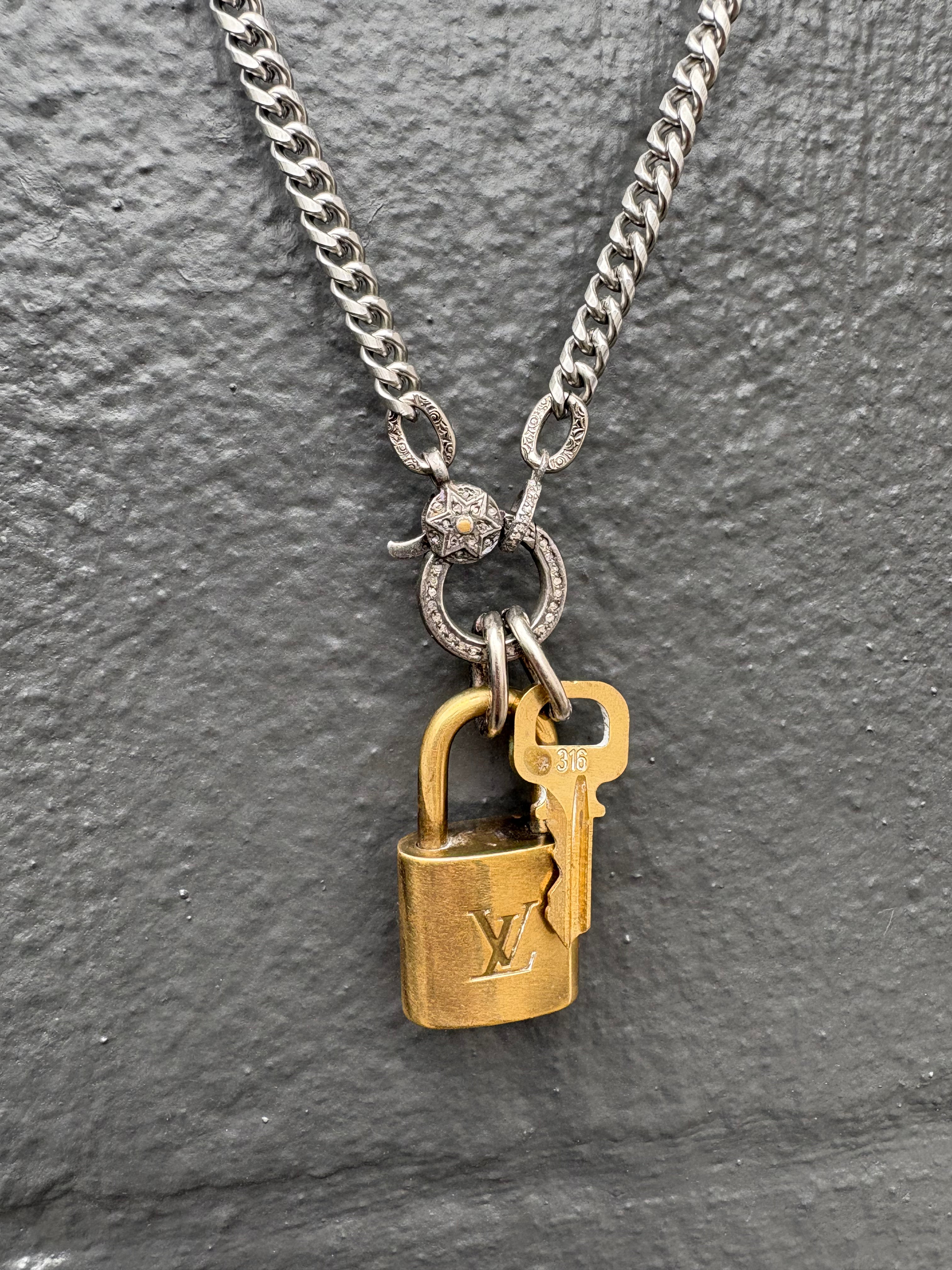 Paula Carvalho Louis Vuitton Luggage Lock Necklace w/ Pave Oval