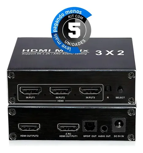Switch Matrix Hdmi 3x2 4k 2k - Kit Com 5 | Parcelamento sem juros