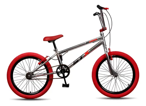 Bicicleta Aro 20 Bmx Stx Cromada Pneu Vermelho Freio V-brake