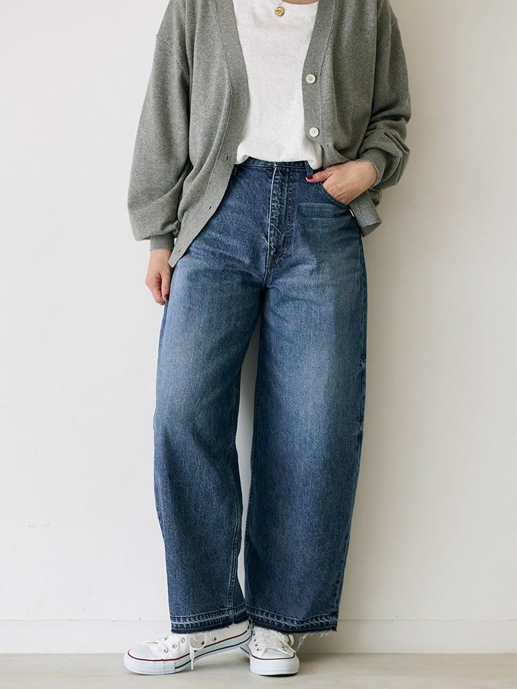 ハグオーワー CLOTH&CROSS】裾フリンジカーブデニム バルーンデニム 裾