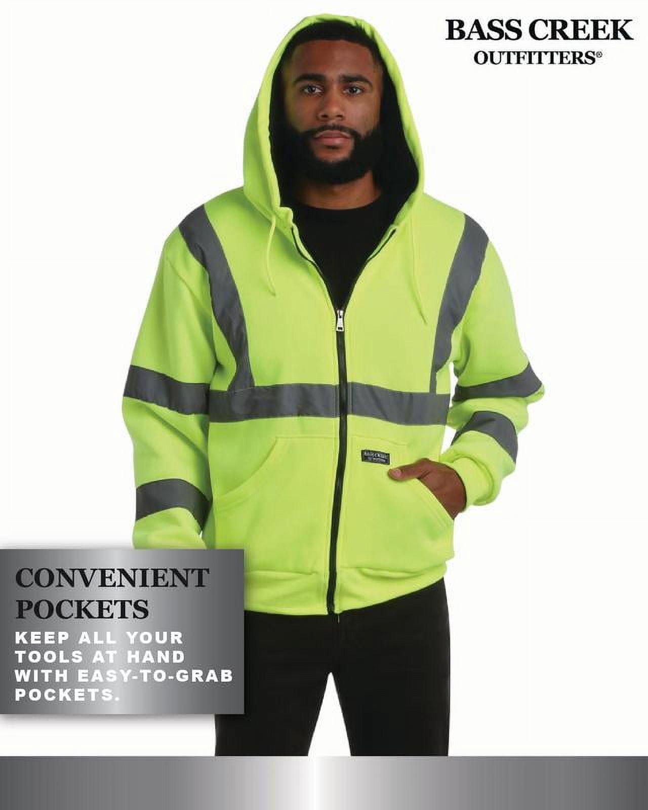 Bass Creek Outfitters Mens High Vis Hoodie - ANSI Class 3 Sherpa