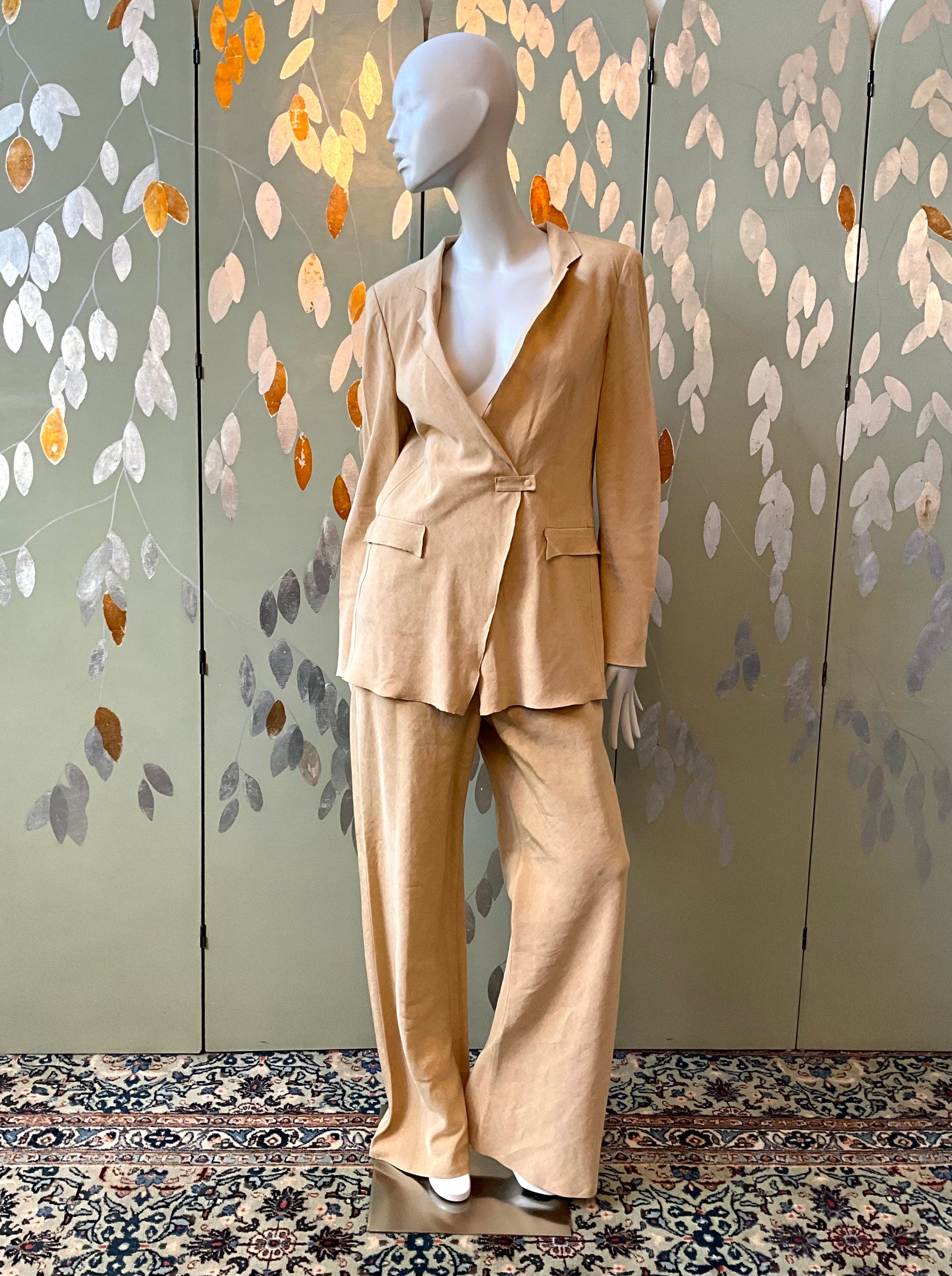 Vintage 1990s Giorgio Armani Tan Linen-Silk Pant Set, Large – Ian