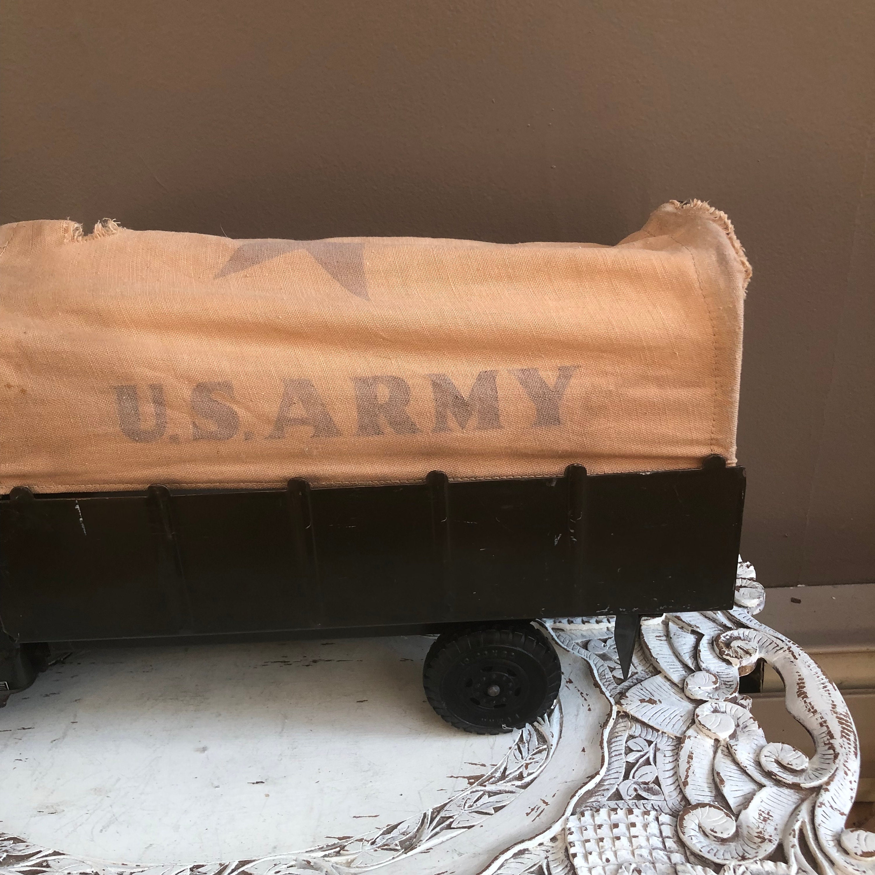 Vintage 1950s US Army Toy Truck With Canvas, Carrier Transport