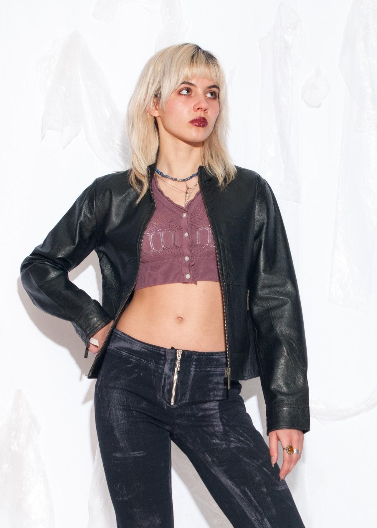 Vintage Y2K Leather Jacket in Black - 2000s Moto Racing Slim Fit