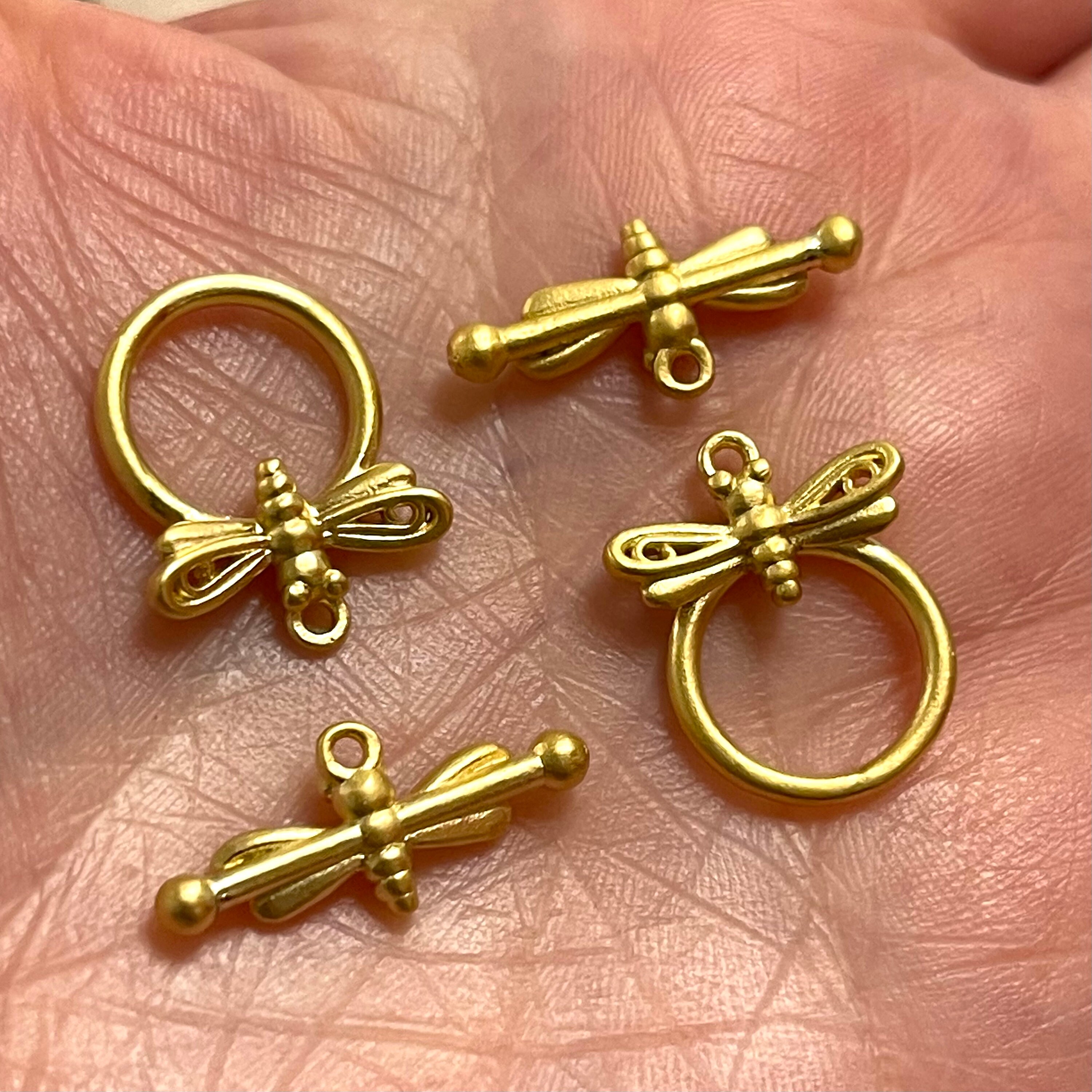 2 Sets 24kt Matte Gold Plated Dragonfly Toggle Clasps, - Etsy