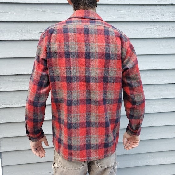 Vintage 60s Pendleton Wool Board Shirt Red Navy Blue and Gray