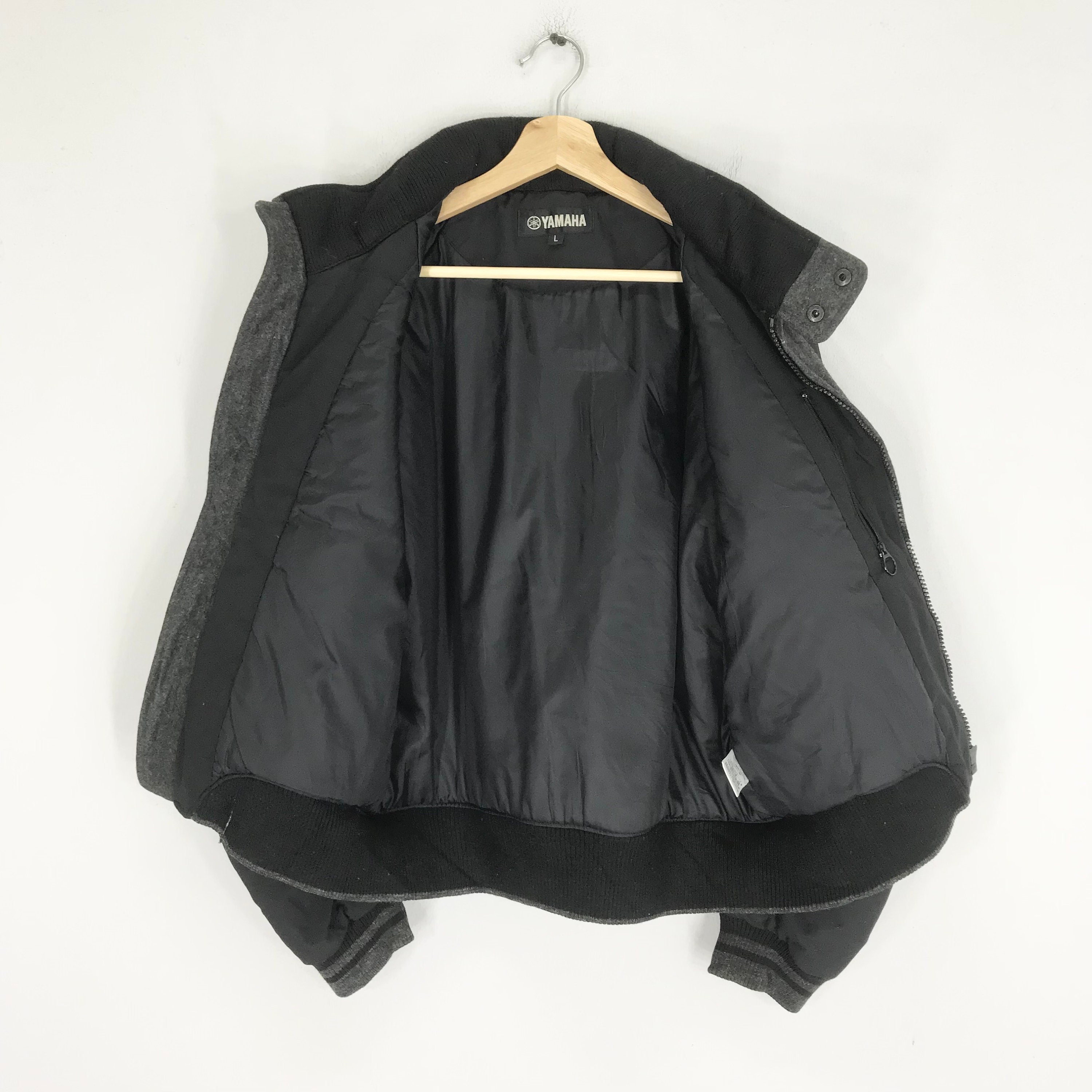 Vintage 90's Yamaha Motorsport Bomber Jacket Wool Black Large