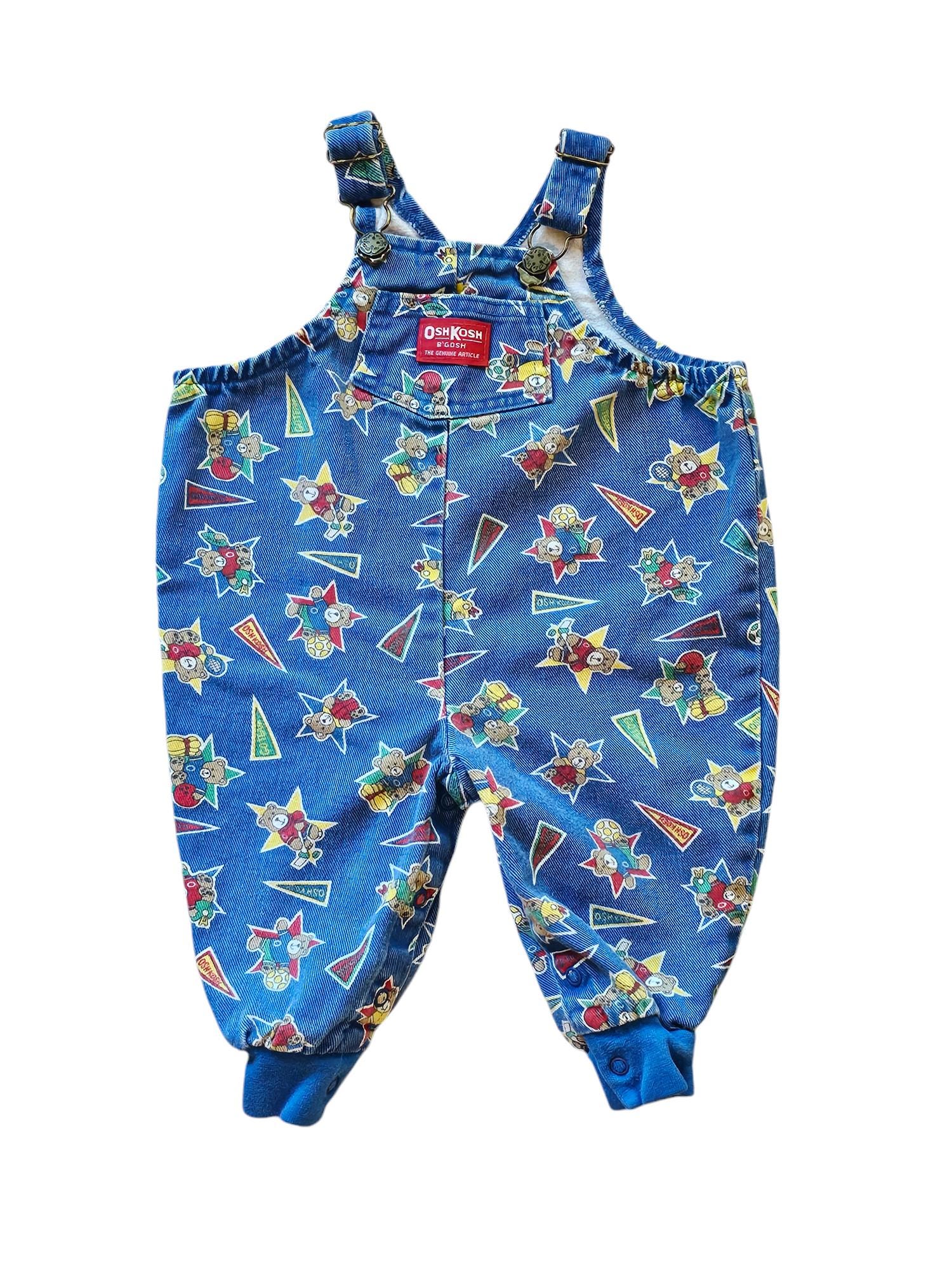 Vintage Oshkosh B'gosh Vestbak Teddy Bear Sports Baby 6/9mo Blue