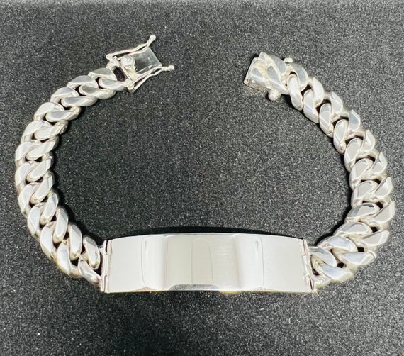 925 Sterling Silver ID Bracelet, Cuban Link, 11mm Solid Bracelet