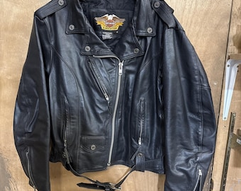1990's Vintage Black Leather Harley Davidson Jacket ~ Women's XXS