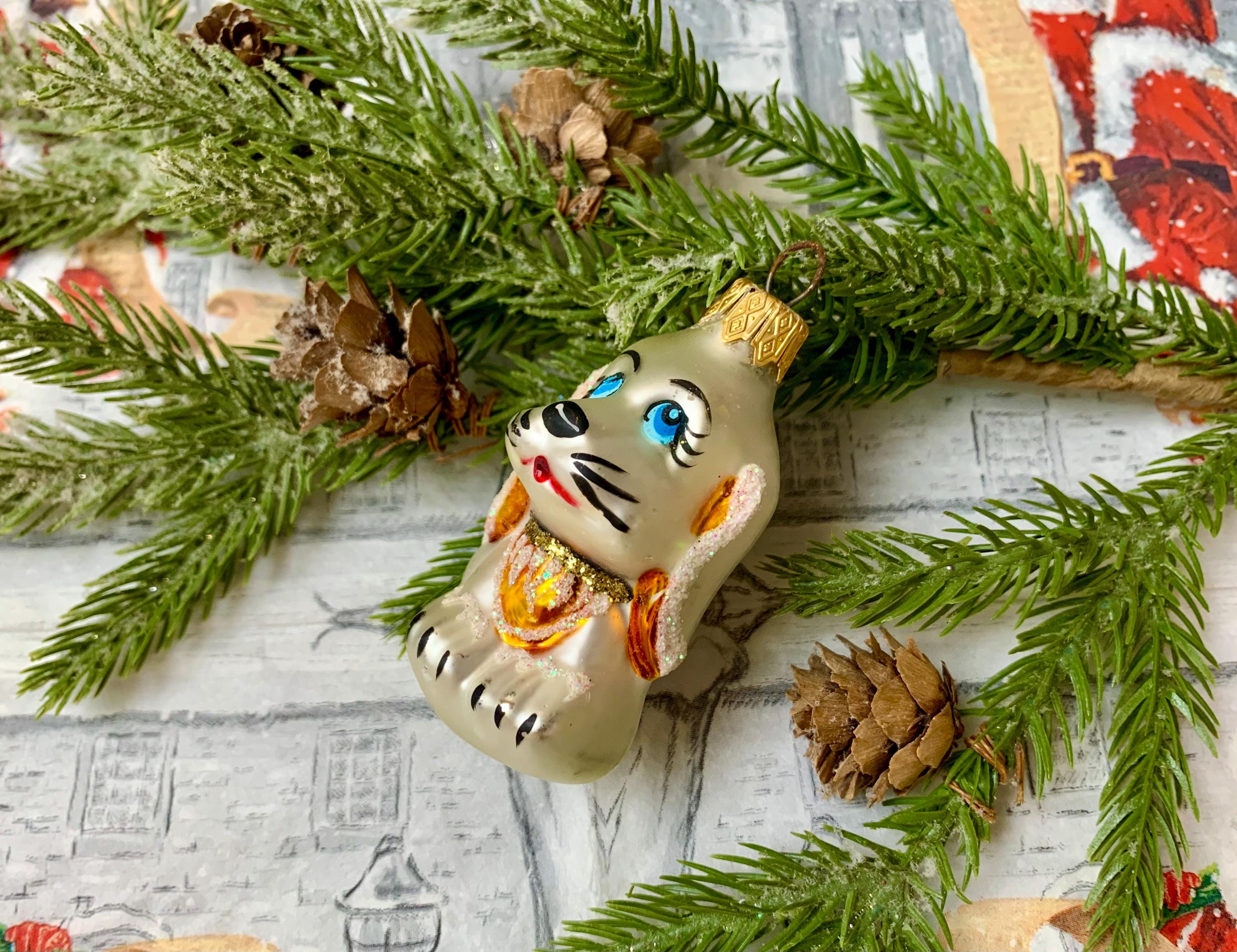 ヴィンテージガラス製犬オーナメント - 手作りクリスマス子犬