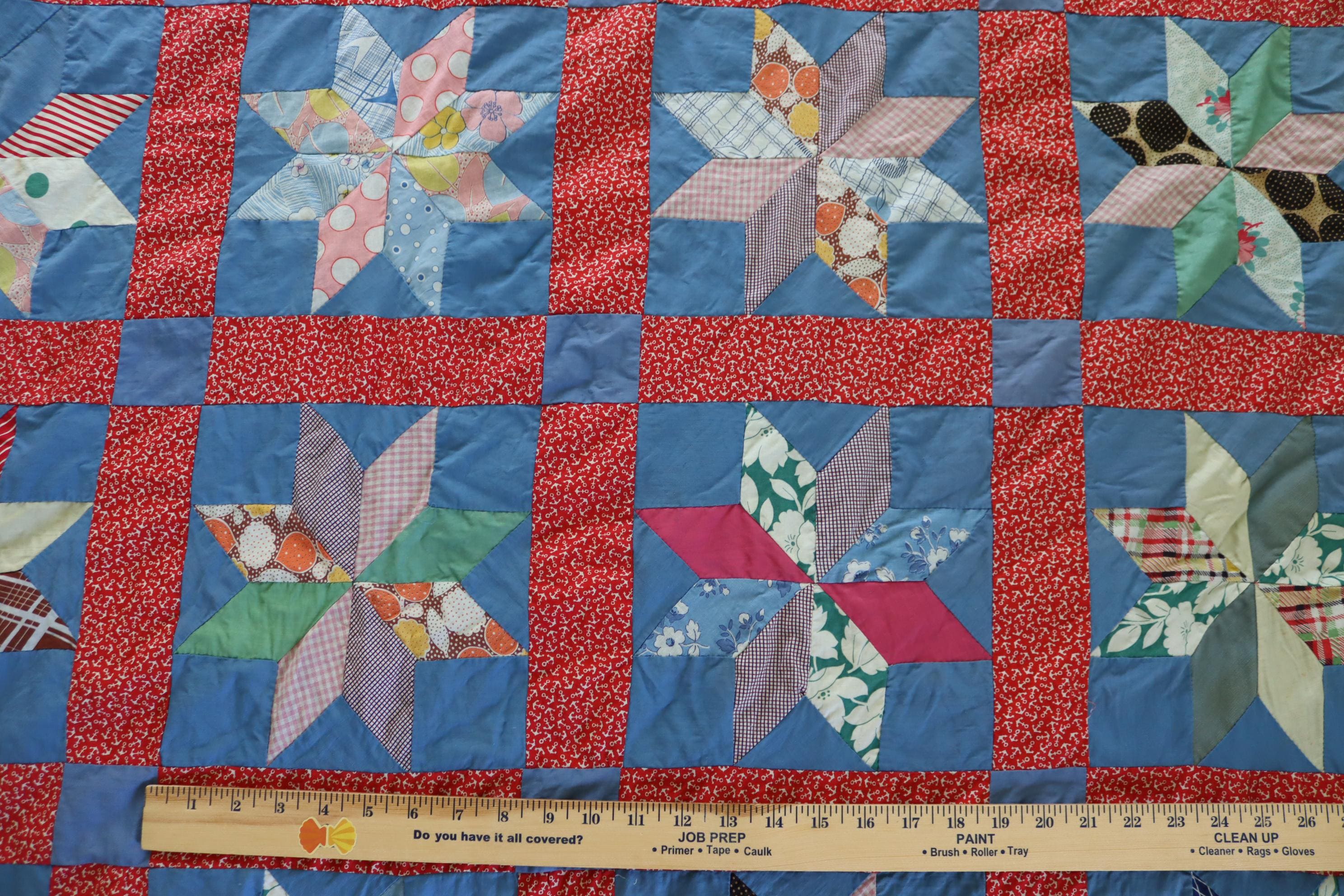 40年代/50年代のパッチワークキルトトップ - ヴィンテージ8ポイント