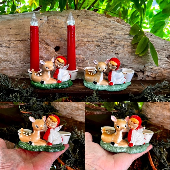 Vintage Holt Howard Angel Deer Candleholder MCM 1950 1959 Angel