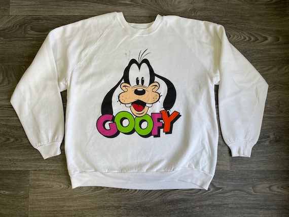 GOOFY Sweater 80s Vintage Disney Sweatshirt Soft LARGE Print White