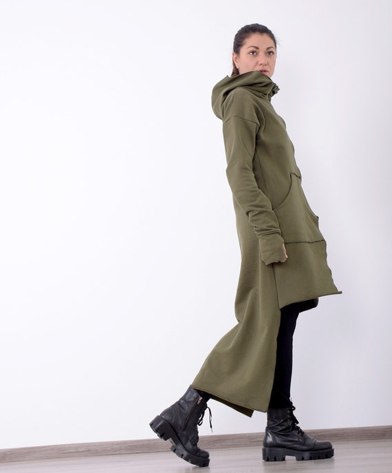 Extra Long Sweatshirt, Coat With Pockets, Long Sleeved Jacket