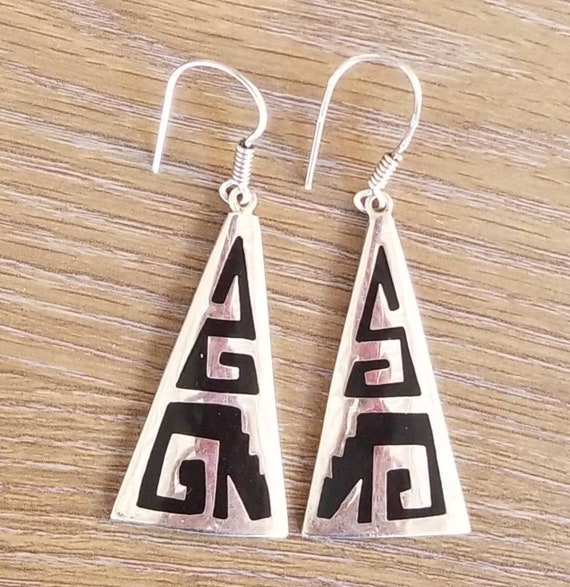 Vintage Taxco Mexico Sterling Silver Stamped Earrings, Tribal Boho