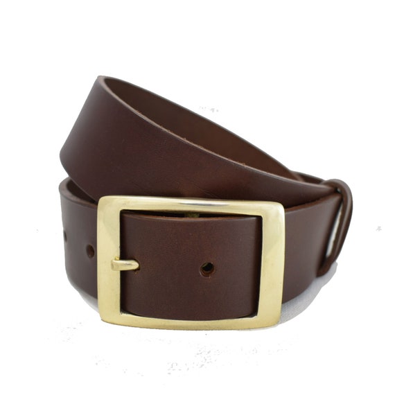 Rectangle Buckle Leather Belt - 1 1/2 Inch Belt - Handmade