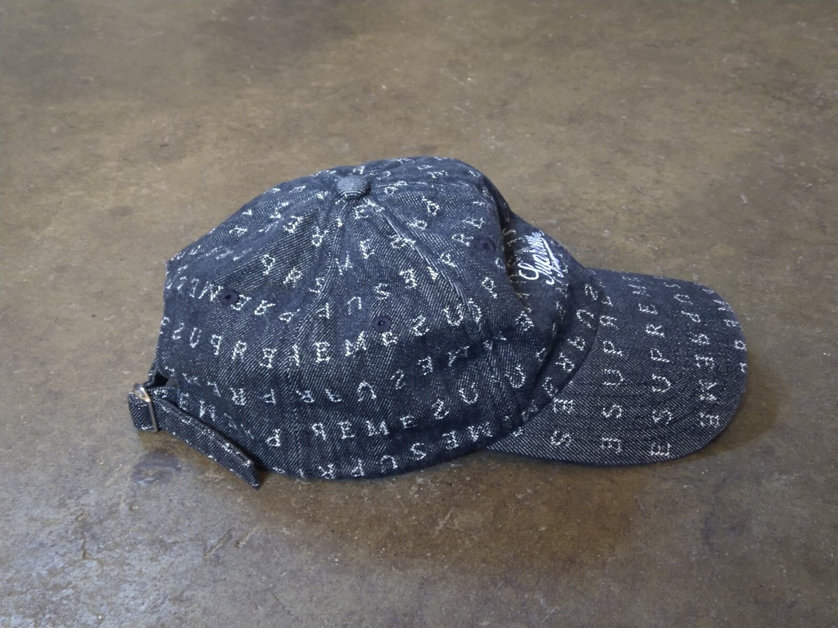 Supreme Jacquard Logo Denim 6-Panel Black Men's Hat Cap Strapback