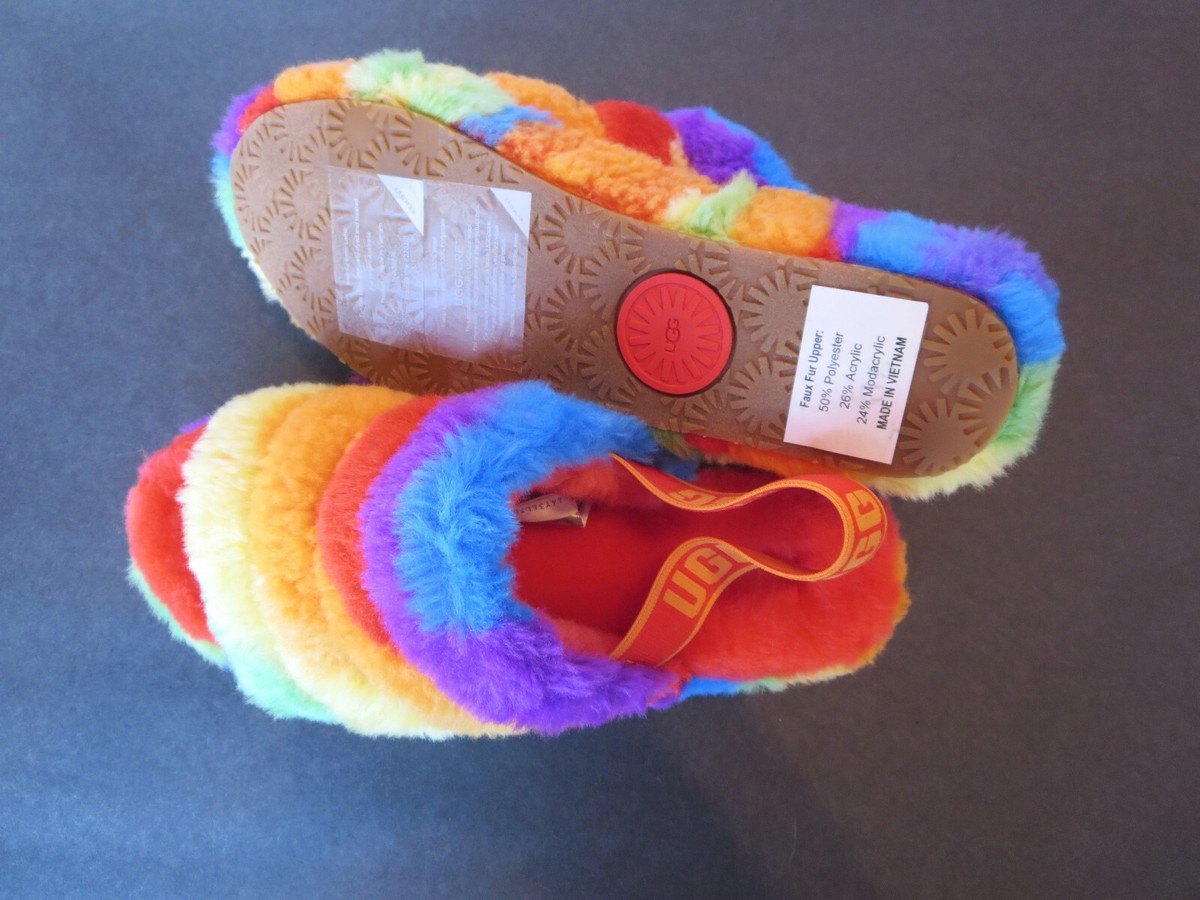 Ugg Fluff Yeah Slippers (6,7,9,10) Cali Collage Rainbow NEW Soft