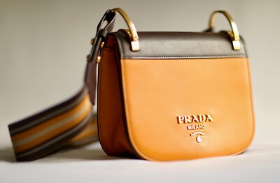 Prada City Calf Pionniere Saddle Bag, Orange, Leather Trim | eBay