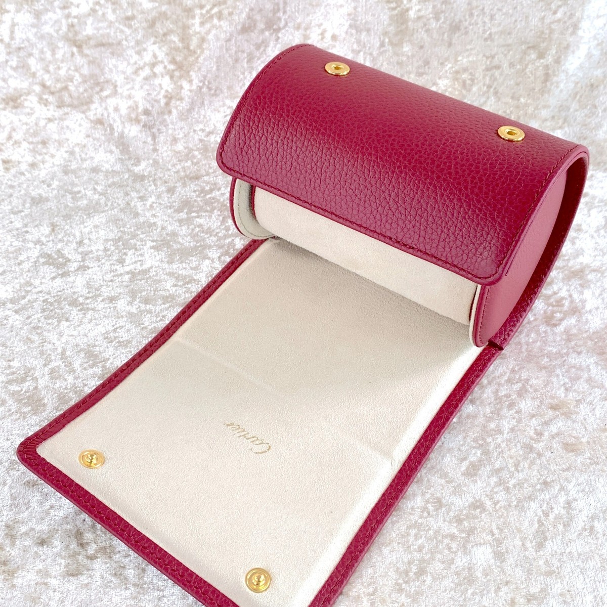 Authentic Cartier Watch Travel Carry Case Red Leather 4.5