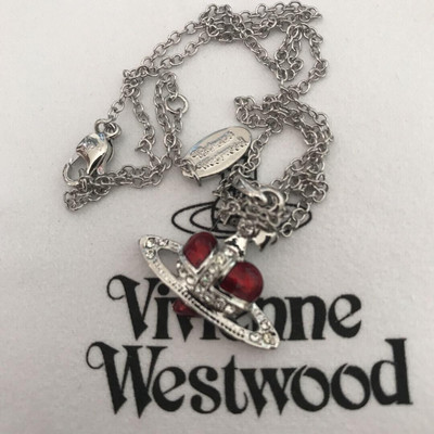 Vivienne Westwood Diamante Heart Orb Small Necklace Silver Red